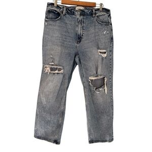 Abercrombie & Fitch Ankle Straight Ultra High Rise Mid Wash Distressed